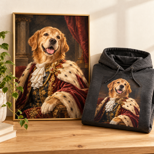 Bundle — poster + hoodie with the same royal portrait