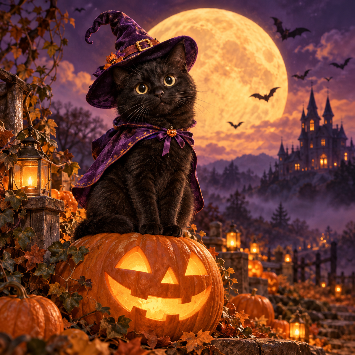 Halloween Portrait sample — black cat witch