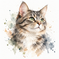 Watercolor Portrait sample — grey tabby cat